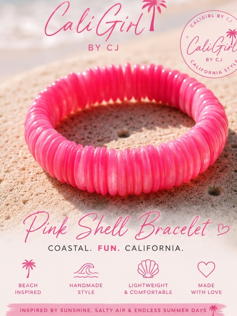 CaliGirl Pink Shell Stretch Bracelet